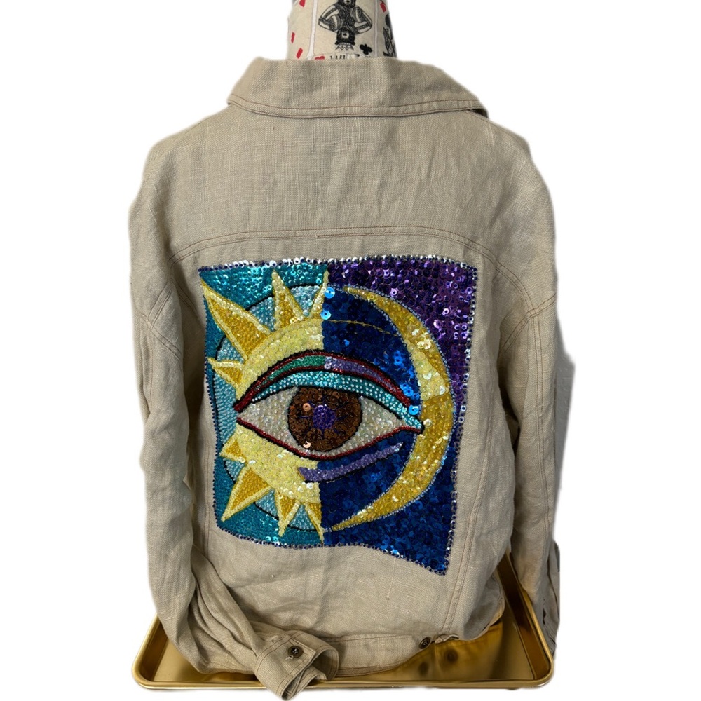 Vintage 90’s Kazual Sequined Sun/Moon Linen Jacket